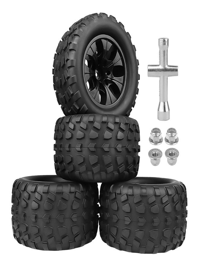 AllinRC Pre-Glued 2.8 Tires 1/10 Scale RC Truck Wheels and Tires 12mm Hex for Traxxas Rustler Stampede 4x4 & 2WD Slash Hoss 4WD Redcat Volcano Epx Pro, Set of 4 - Image 1